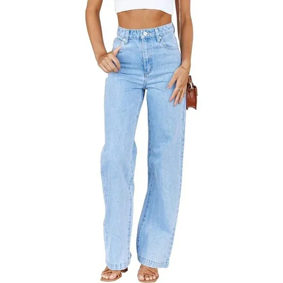 Women's Baggy High Waisted Straight Leg Denim Jeans Casual Street Wear - Picture 1 of 4